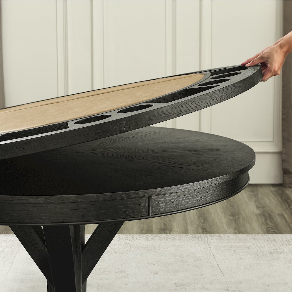 Rylie Dining Table with Game Top, Black Finish with Sand Vegan Leather. Picture 10