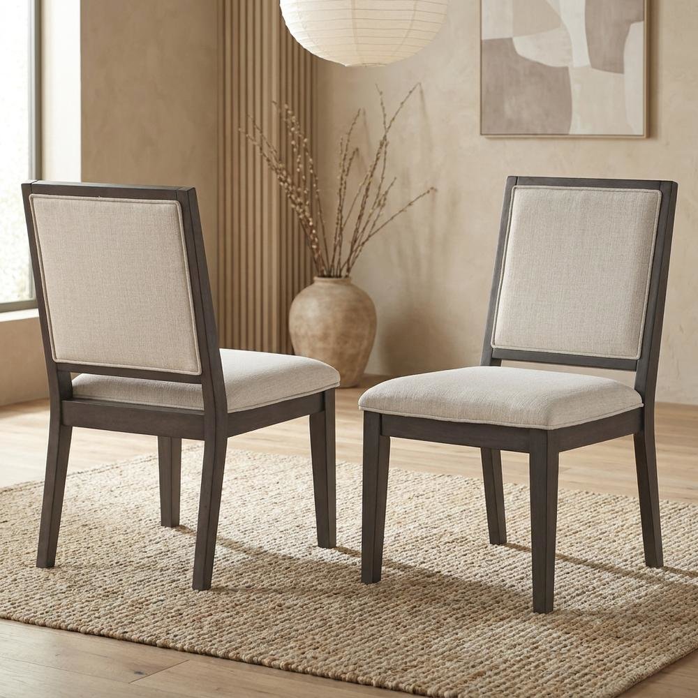 Polyester-Upholstered Dining Chair with Solid Wood Legs for Dining Room, White. Picture 3