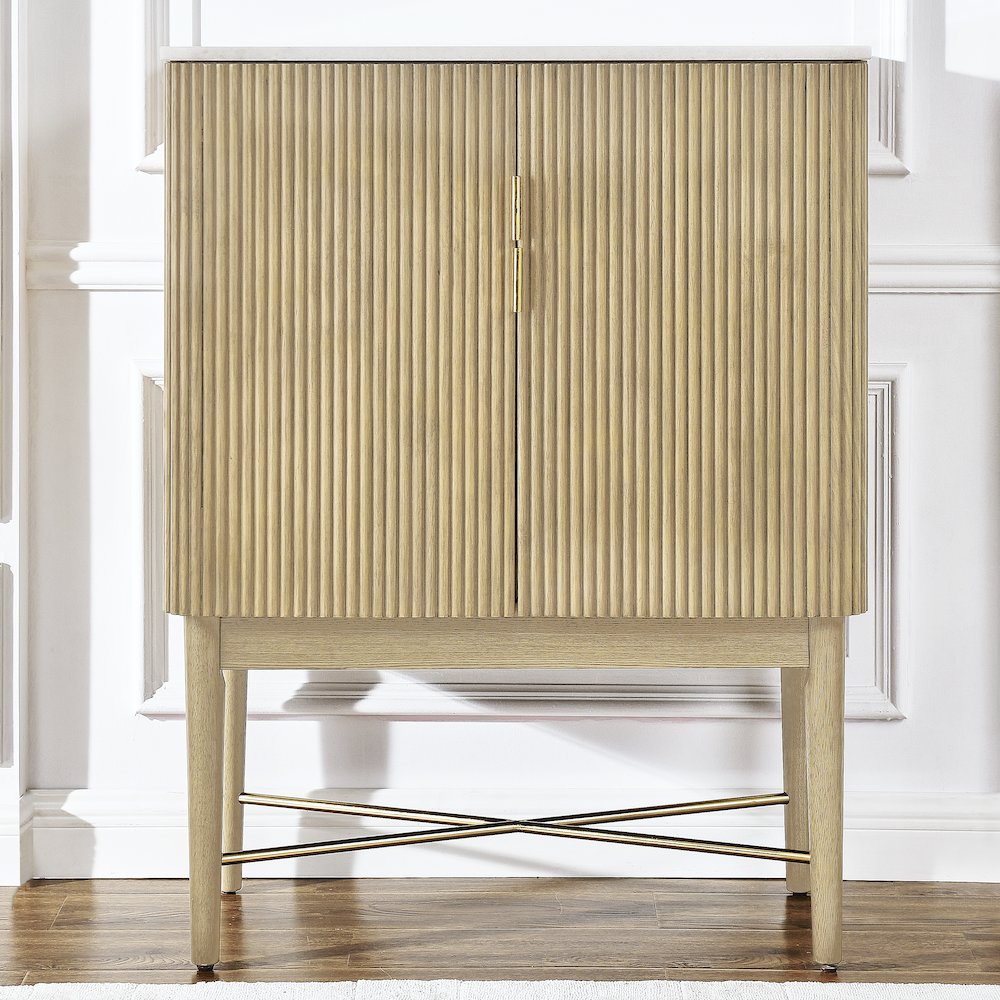 Vida Marble Top WIne Cabinet, Blonde Finish. Picture 4