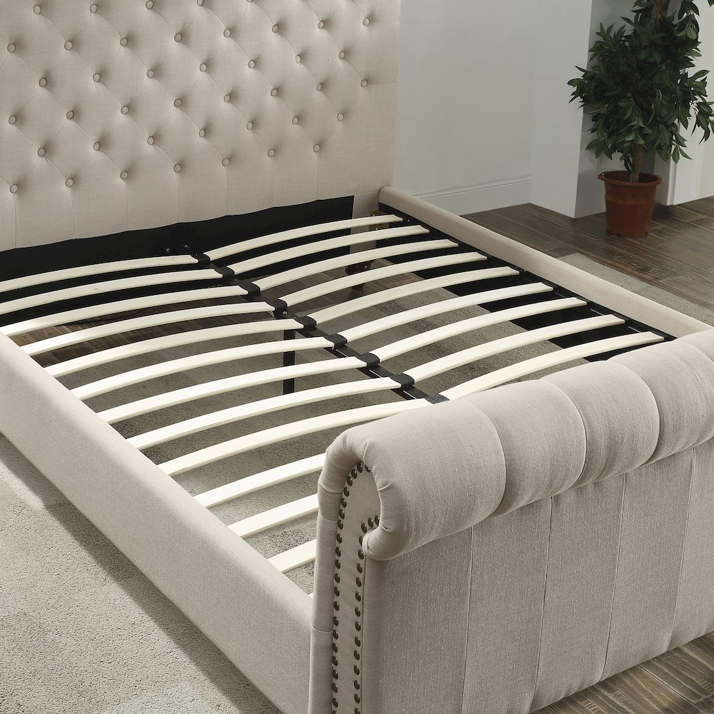 Swanson Tufted King Sleigh Bed in Sand Beige Upholstery. Picture 8