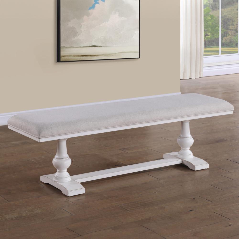 Warren 60" Upholstered Bench, White. Picture 2