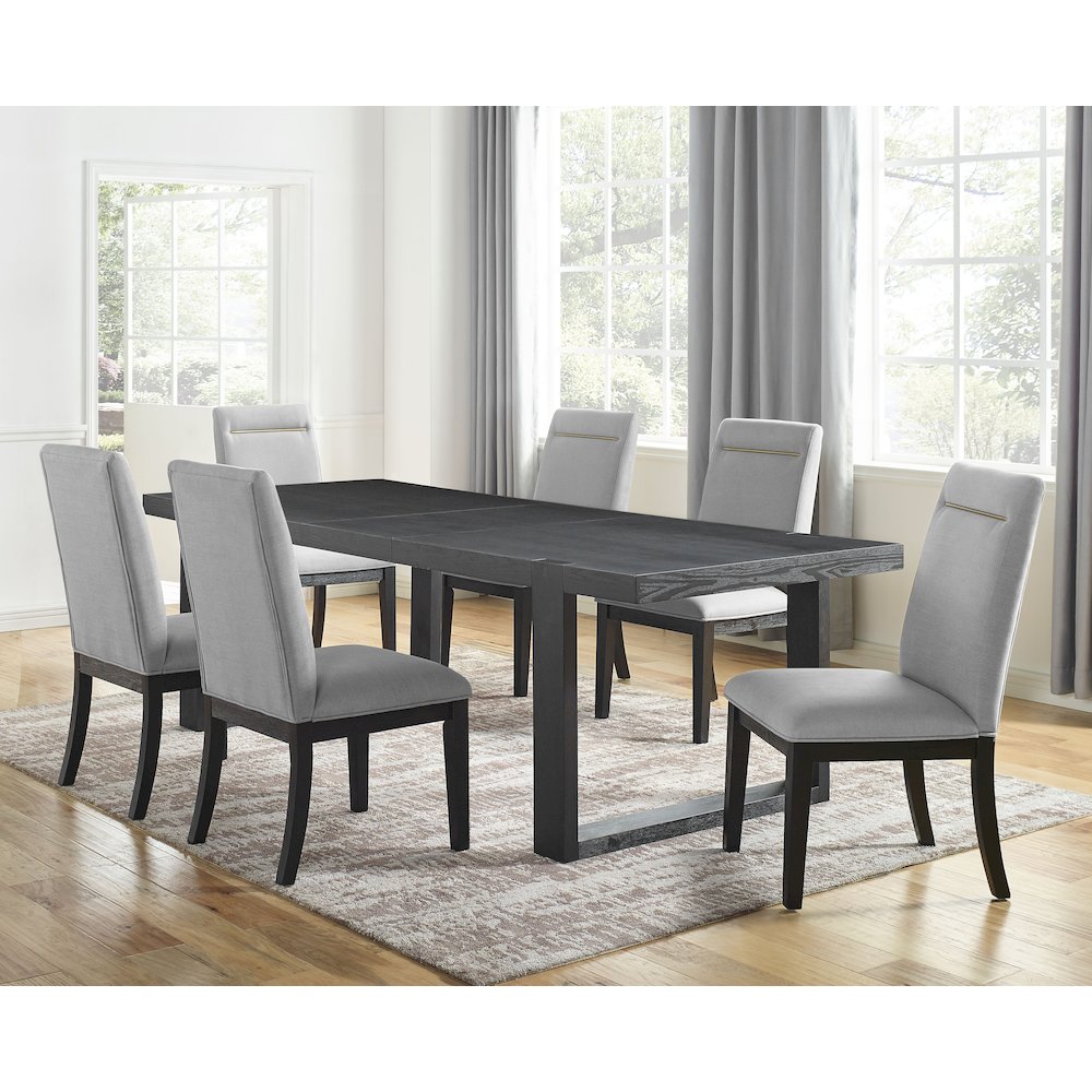 Yves Black Dining Table With 6 Grey Chairs. Picture 4