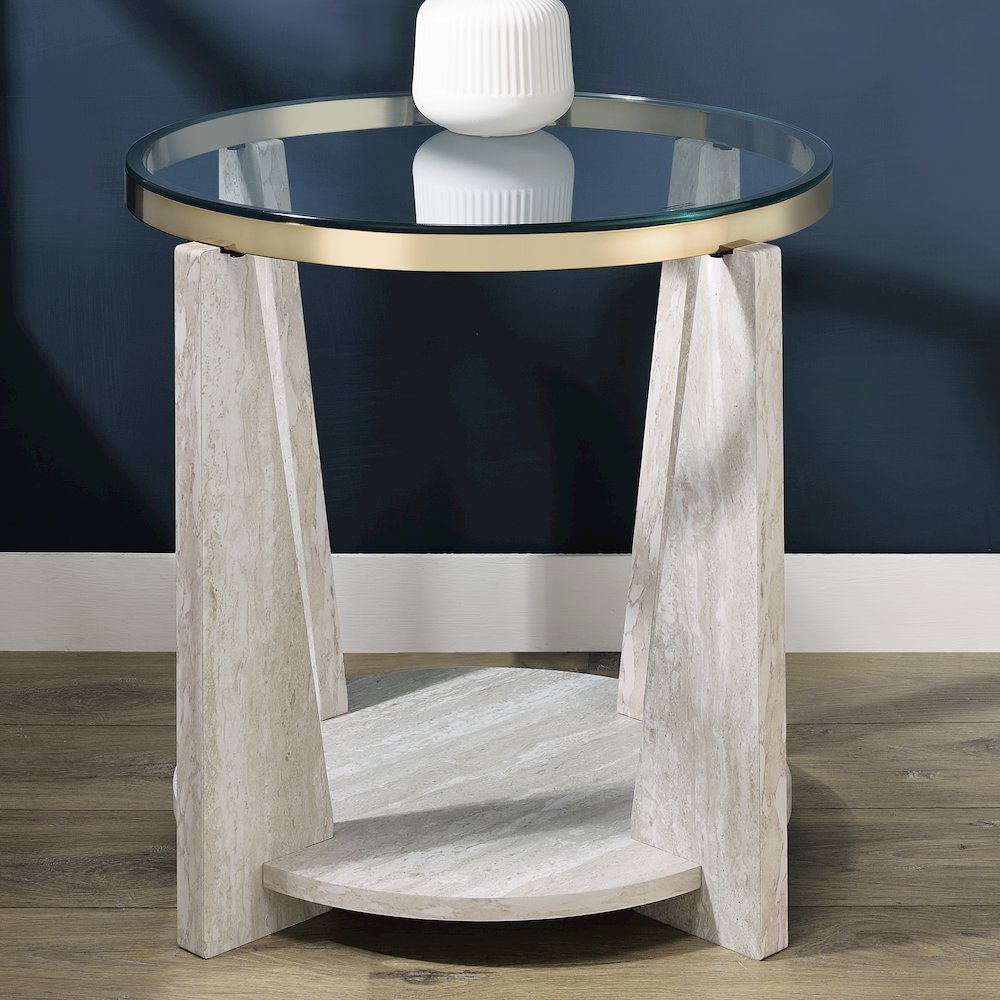 Wanda 24″ Round Glass Top End Table. Picture 3
