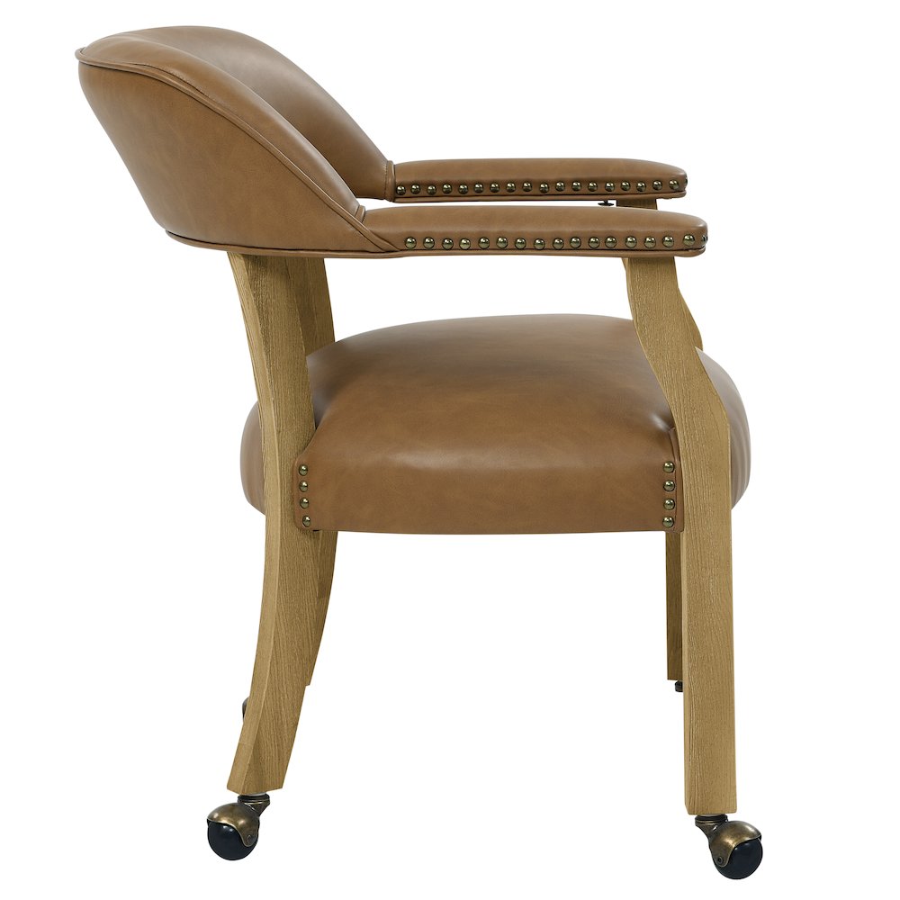 Rylie Dining Table & 4 Captains Chairs, Natural Finish, Camel Vegan Leather. Picture 3