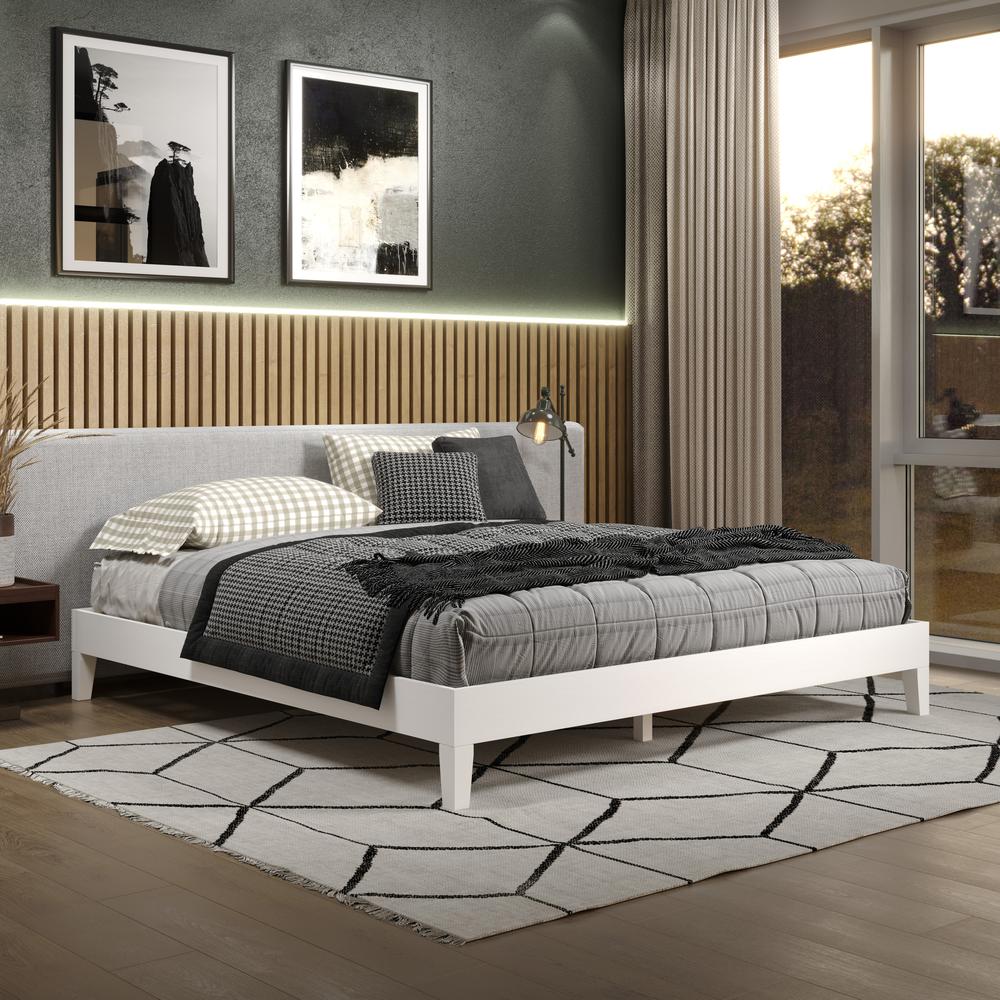 Nix Solid Wood King Platform Bed, White. Picture 2