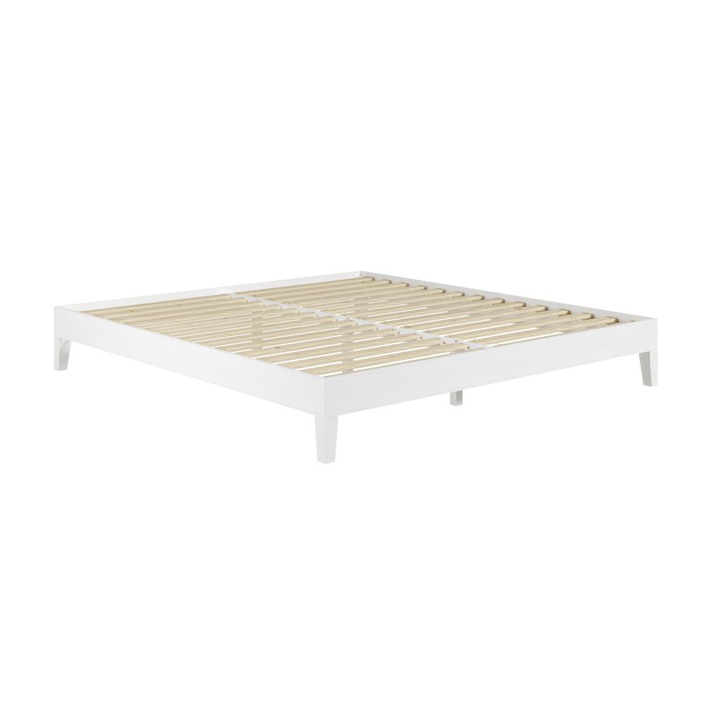 Nix Solid Wood King Platform Bed, White. Picture 1