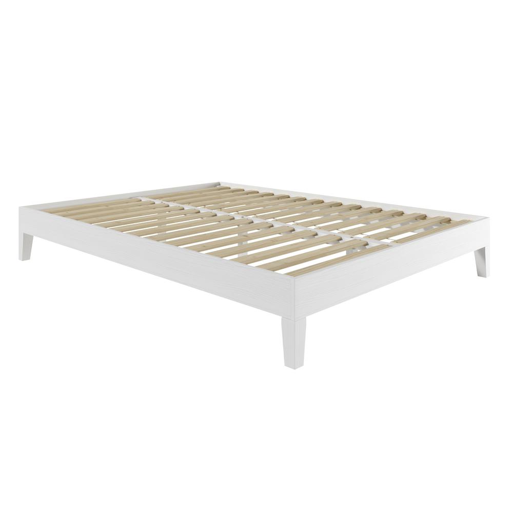 Nix Solid Wood Queen Platform Bed, White. Picture 1