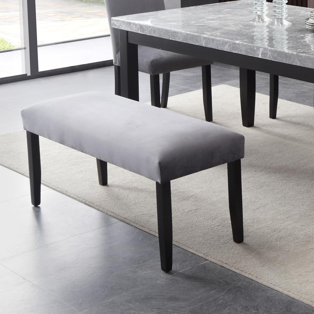 Napoli Gray Velvet Bench. Picture 1