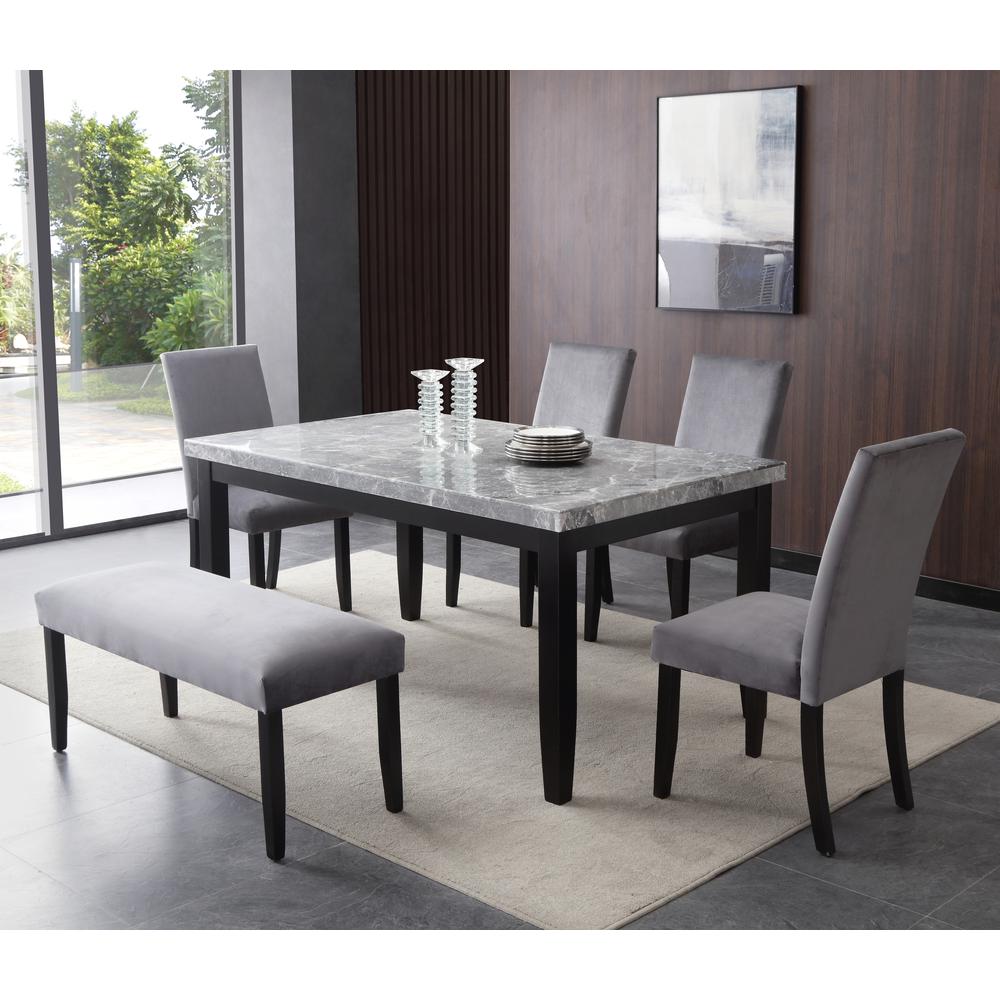 Napoli Gray Velvet Bench. Picture 8