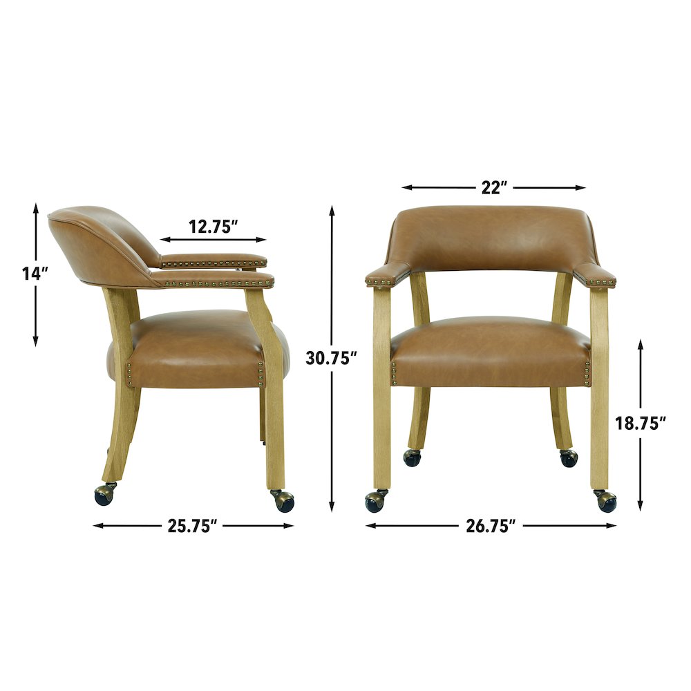 Rylie Dining Table & 4 Captains Chairs, Natural Finish, Camel Vegan Leather. Picture 11