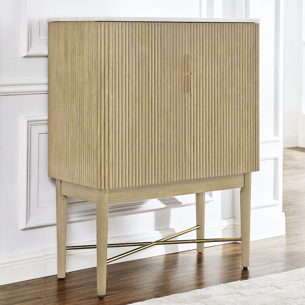 Vida Marble Top WIne Cabinet, Blonde Finish. Picture 6
