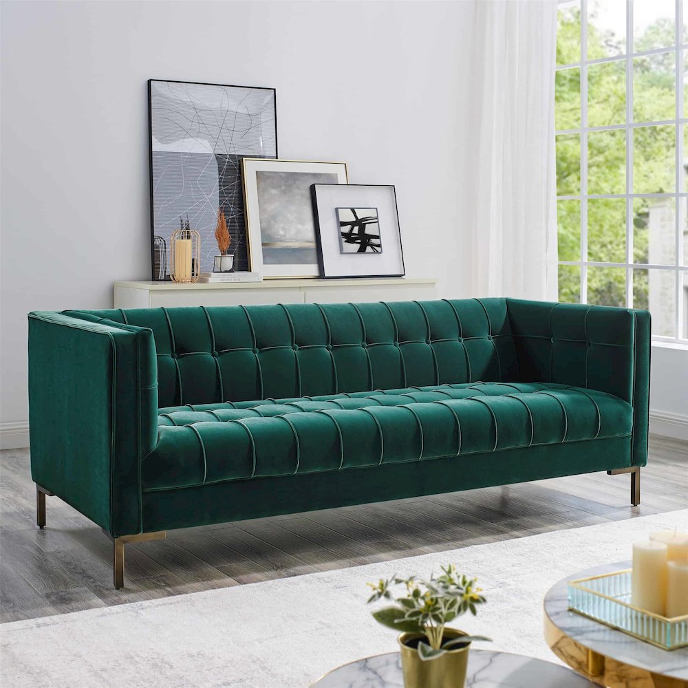 Isaac Green Velvet Sofa. Picture 4