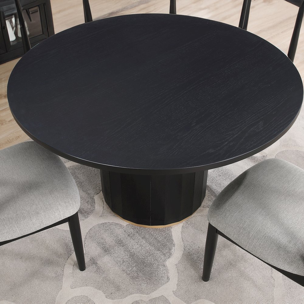 Magnolia 52-inch Round Dining Table & 4 Upholstered Side Chairs, Black Finish. Picture 8