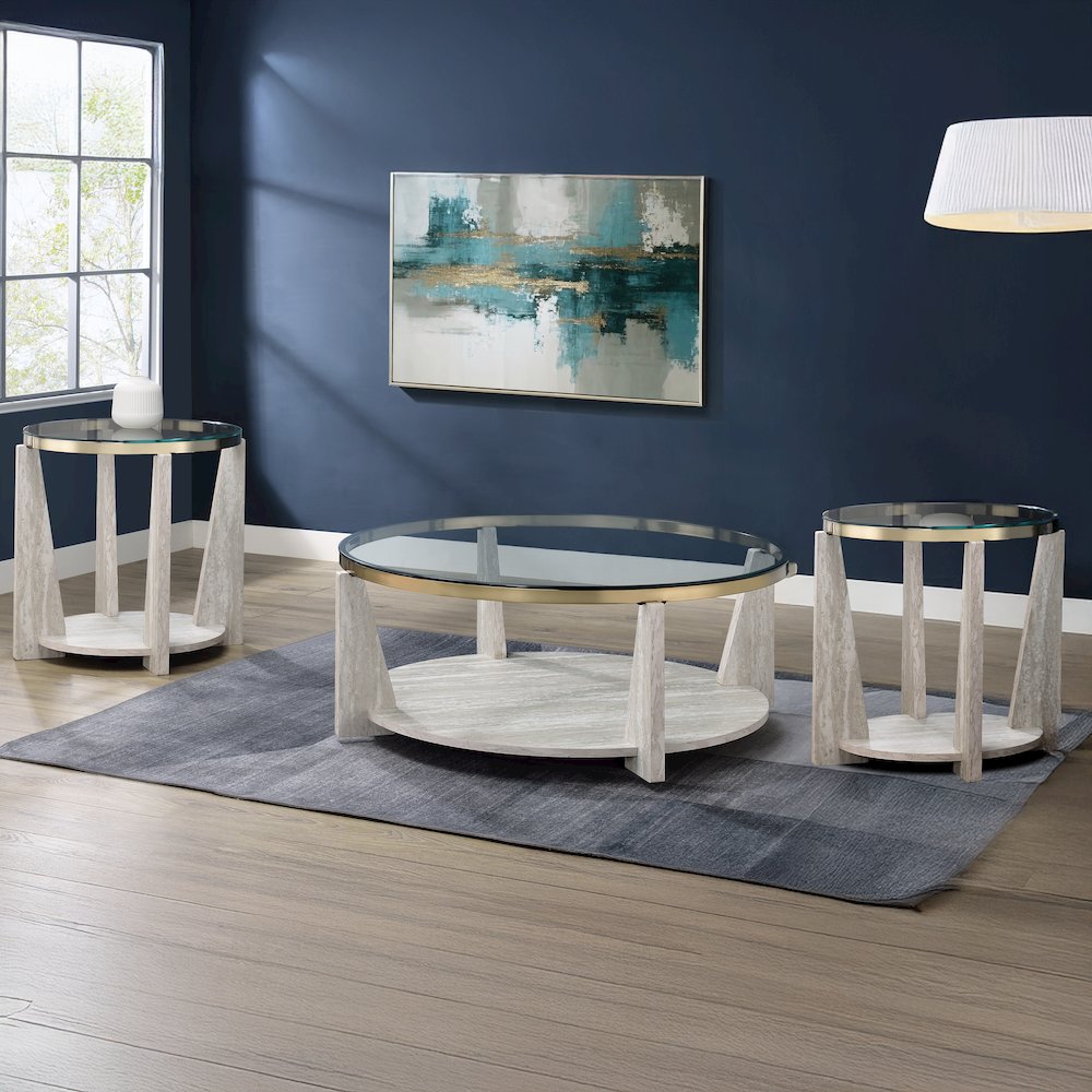 Wanda 3-Piece Glass Top Table Set with Castered Coffee Table. Picture 4