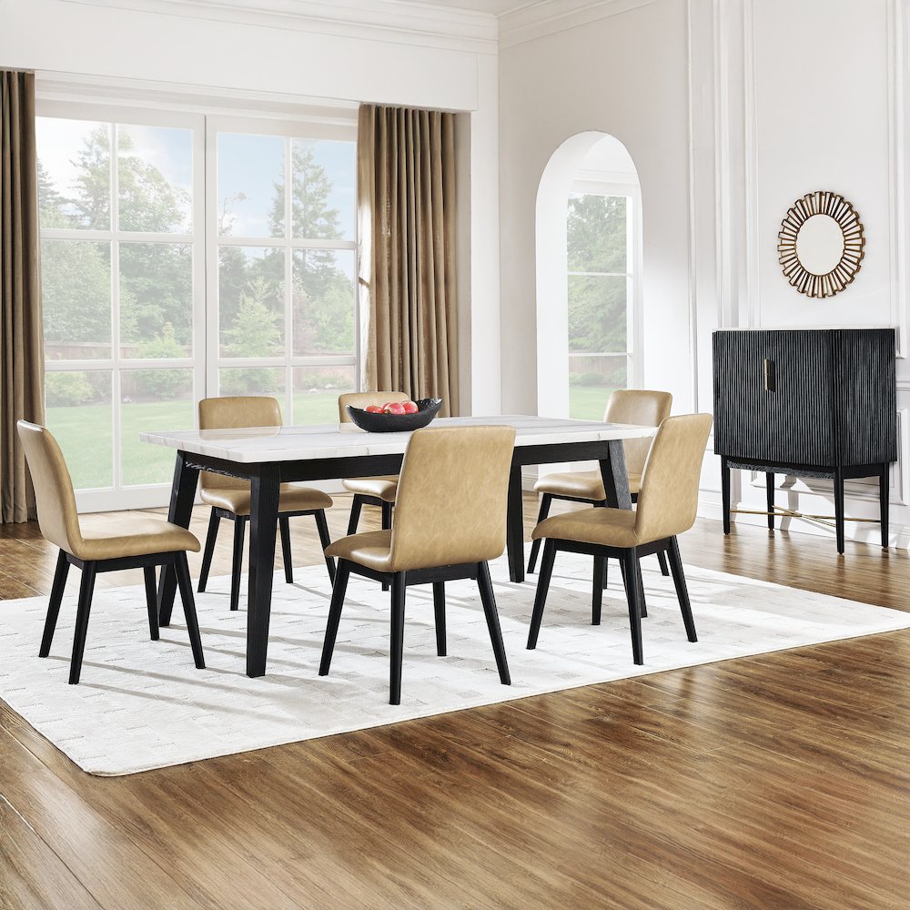 Vida 7-Piece White Marble Dining Set, Black Finish. Picture 6