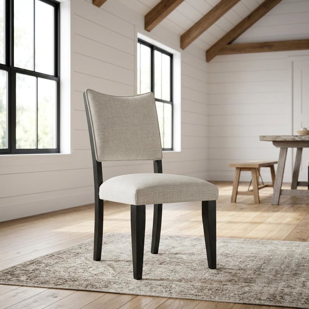 Polyester-Upholstered Dining Side Chair with Rubberwood Legs, Gray. Picture 2