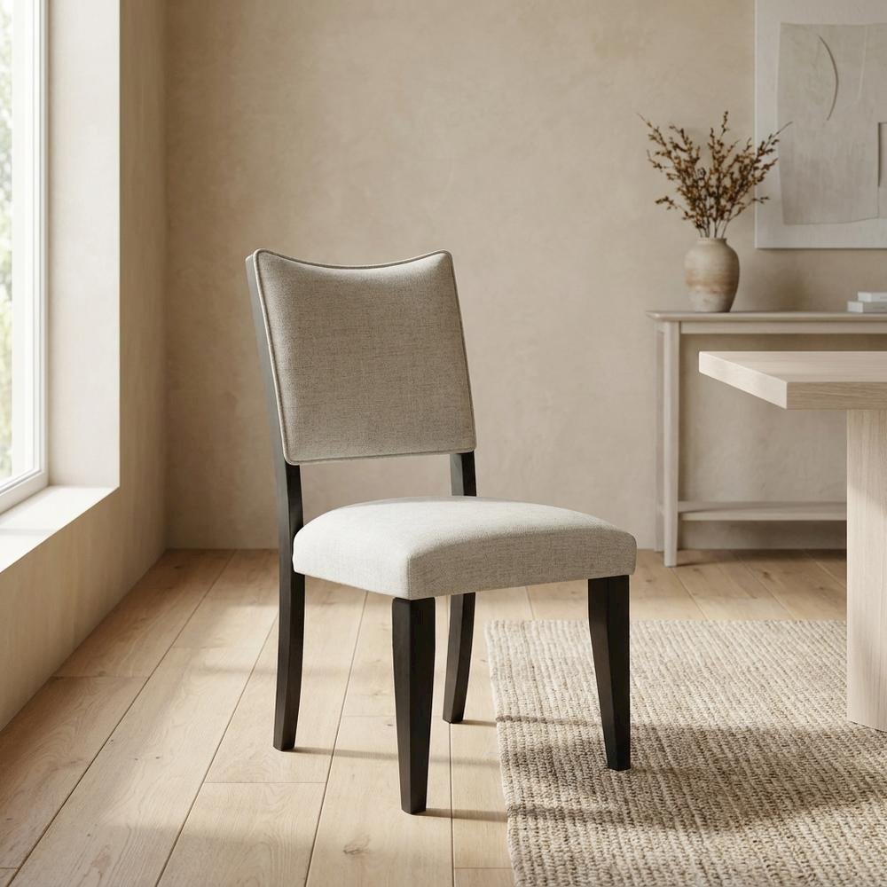 Polyester-Upholstered Dining Side Chair with Rubberwood Legs, Gray. Picture 3