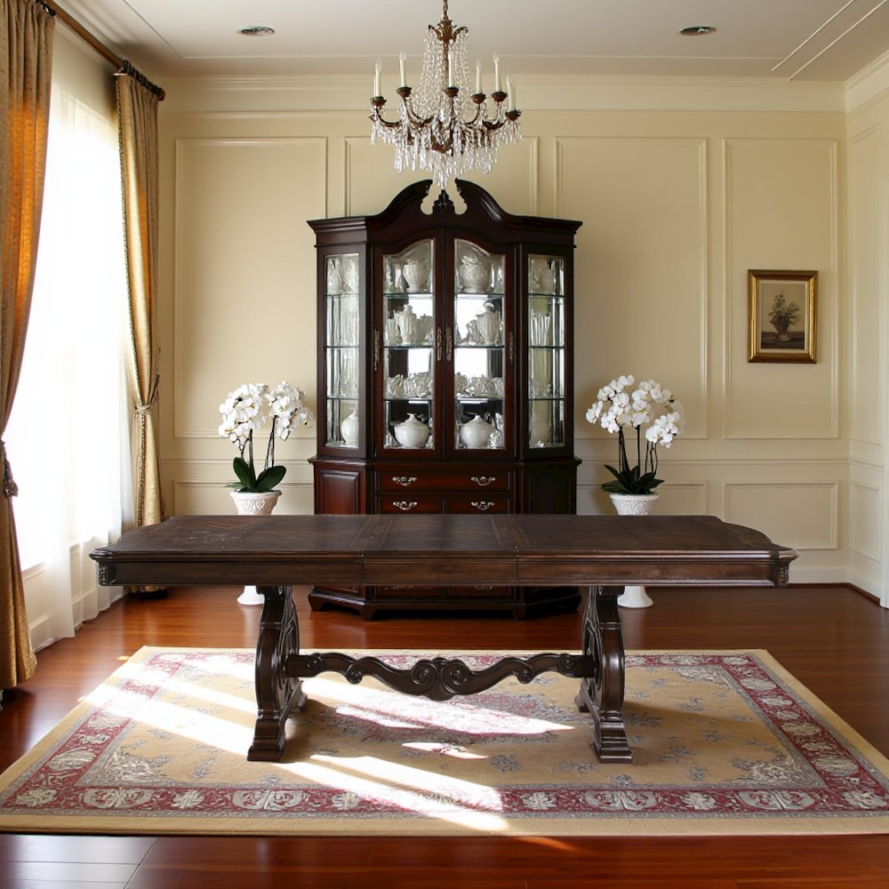Warm Pecan 96" Extendable Dining Table – Large Oak Veneer Table for 8–10 People. Picture 3