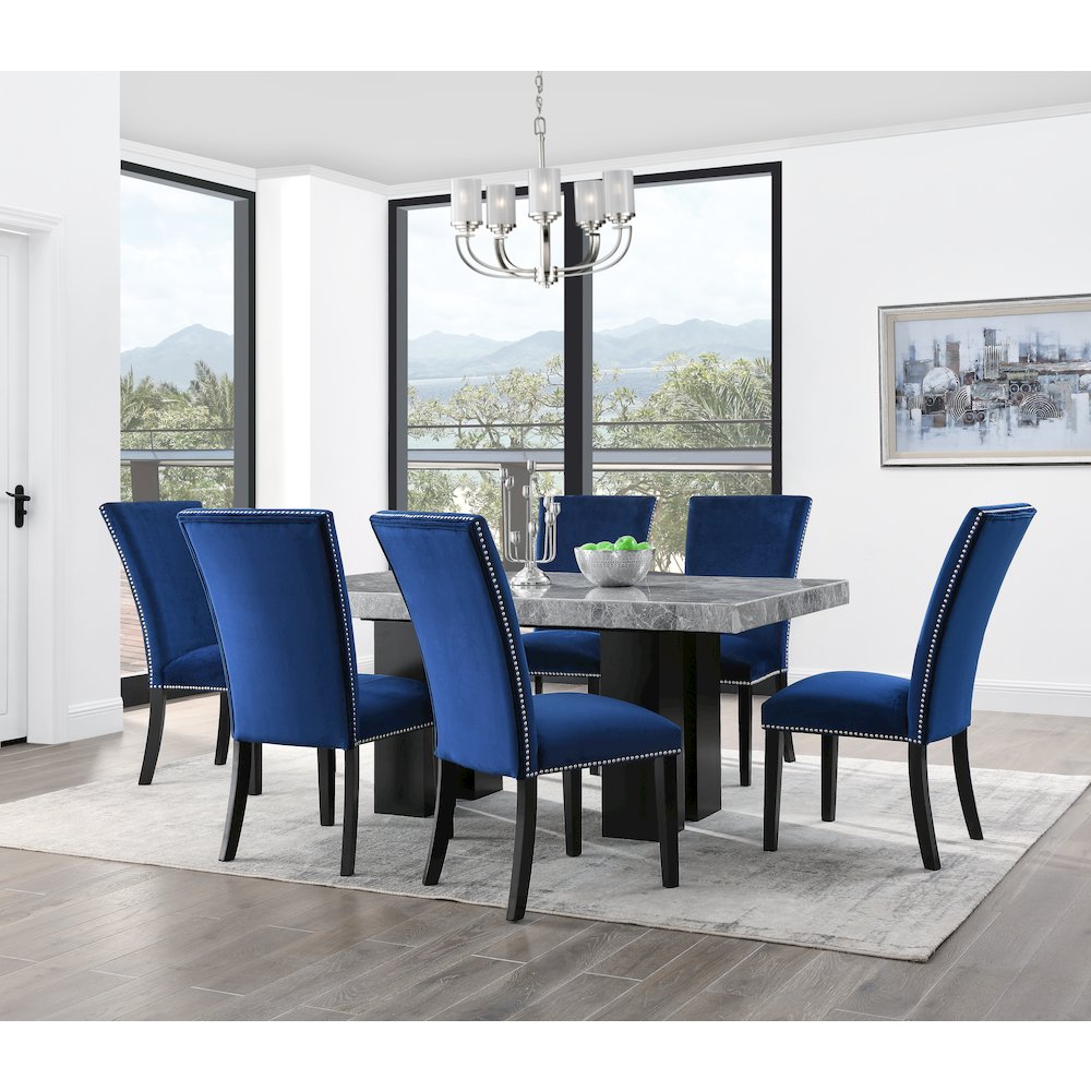 Camila 7PC Rectangle Dining Set Blue Chair. Picture 4