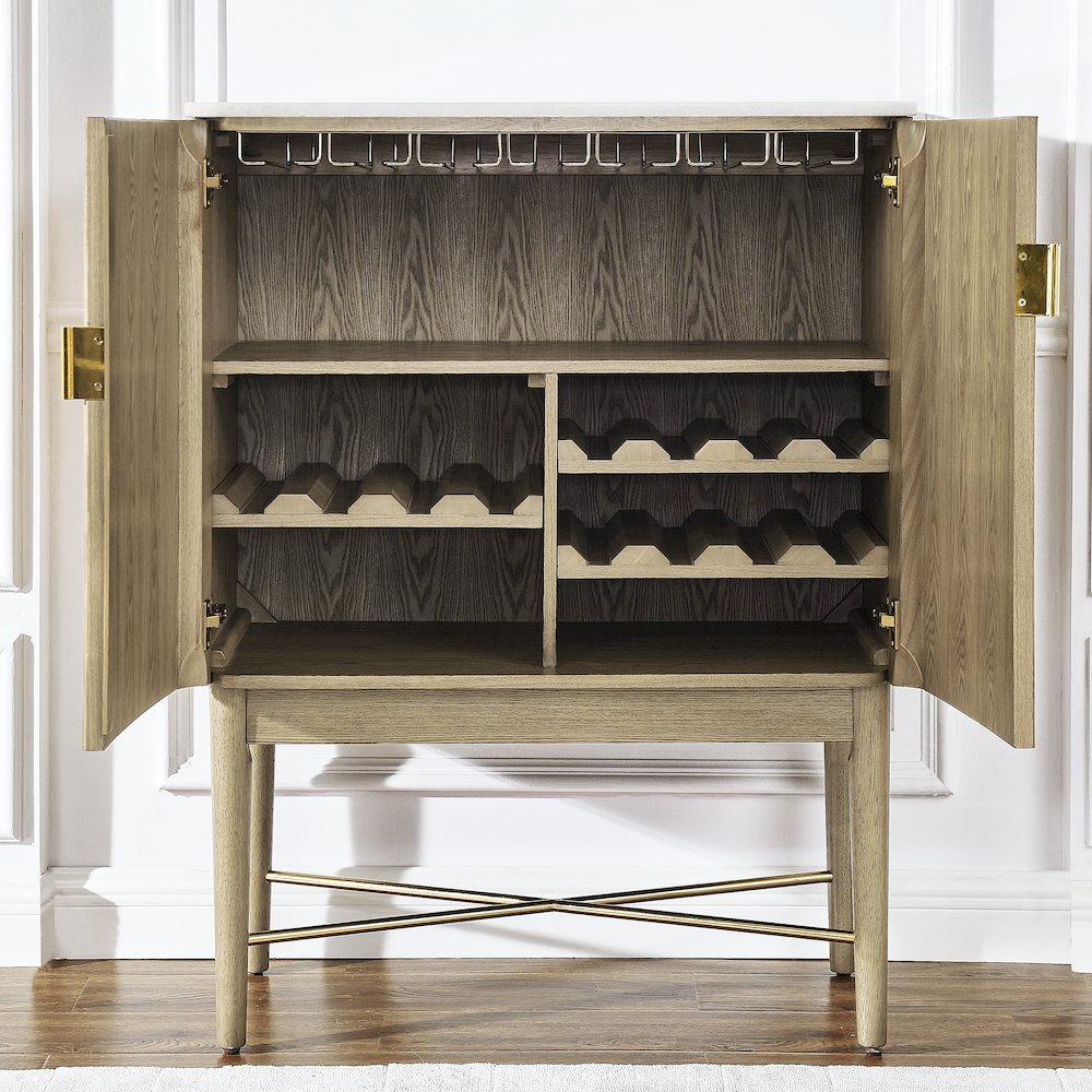 Vida Marble Top WIne Cabinet, Blonde Finish. Picture 5