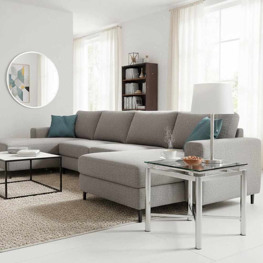 Contemporary End Table, Tempered Glass Top, Chrome Base, 24 Inch. Picture 2