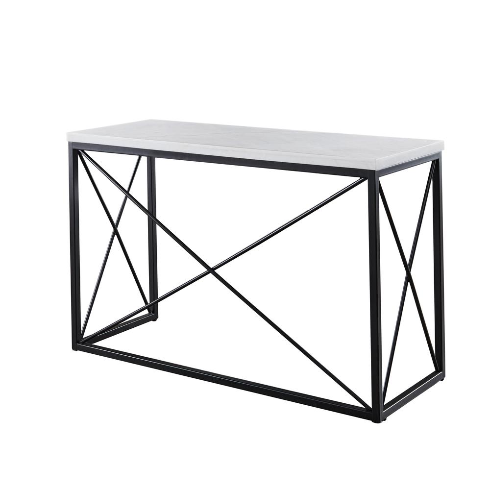 Skyler White Marble Top Rectangle Sofa Table. Picture 1
