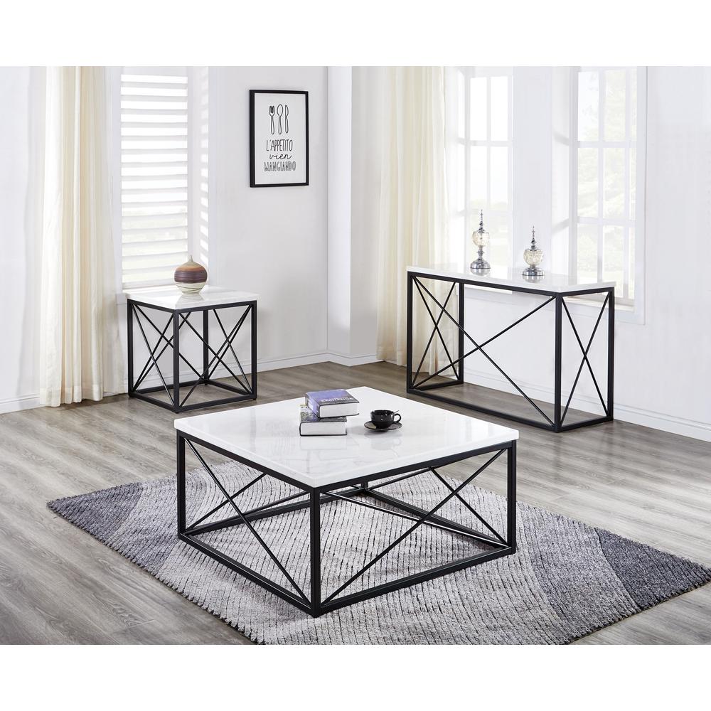Skyler White Marble Top Rectangle Sofa Table. Picture 3