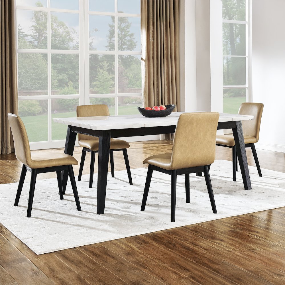 Vida 5-Piece White Marble Dining Set, Black Finish. Picture 4