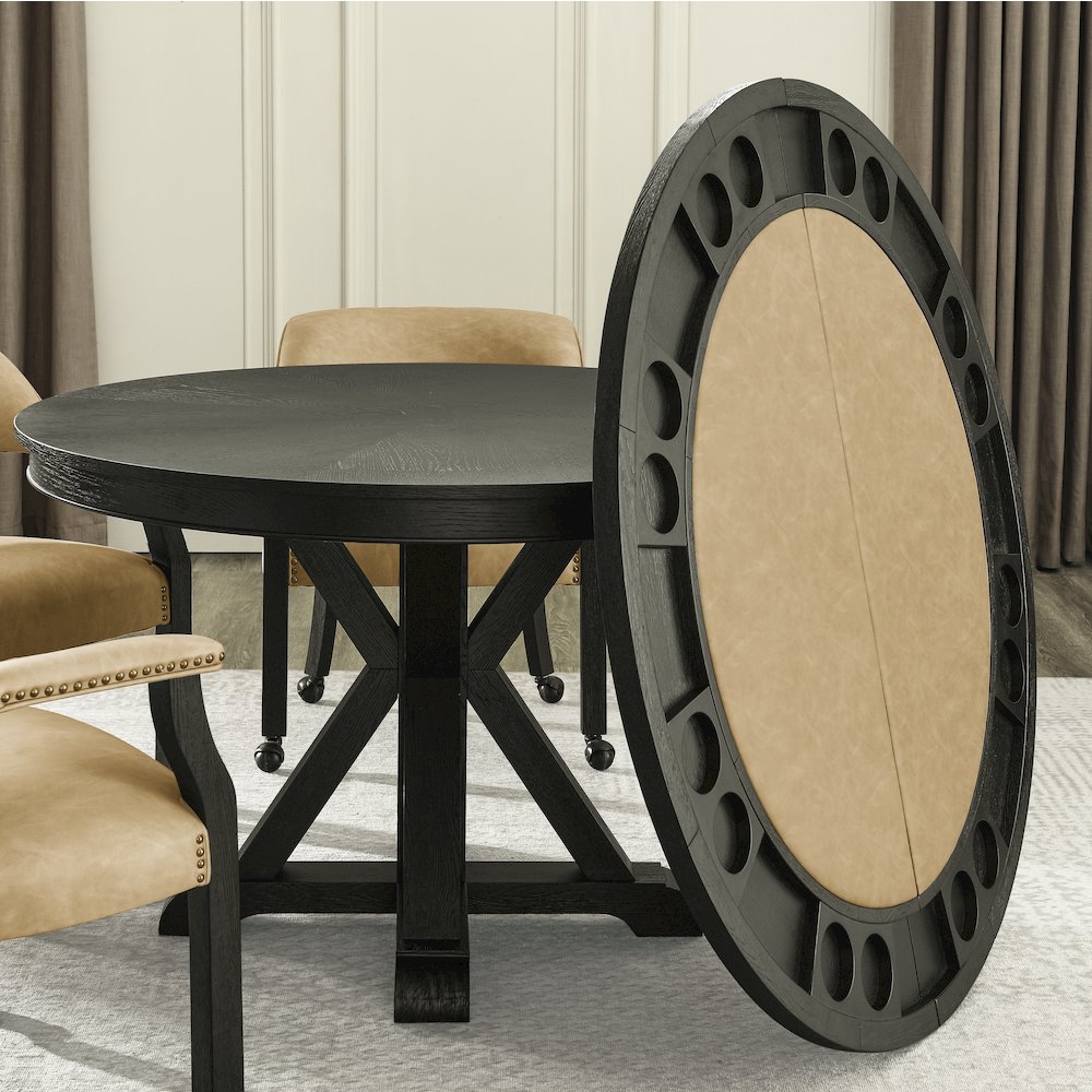 Rylie Dining Table with Game Top & 4 Captains Chairs, Sand Vegan Leather. Picture 7