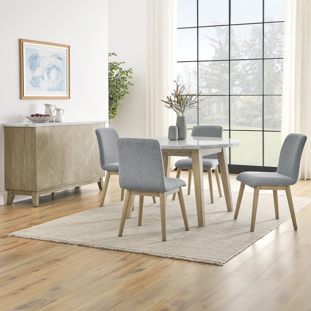 Vida 5-Piece 48" Round White Marble Dining Set. Picture 7