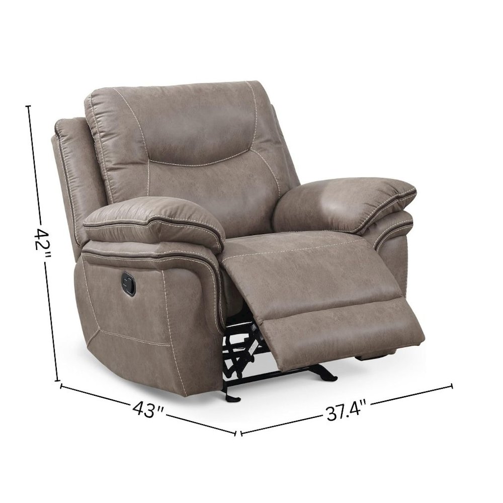 Breathable Padded Recliner, Pillowtop Arms, Sand Faux Leather. Picture 5