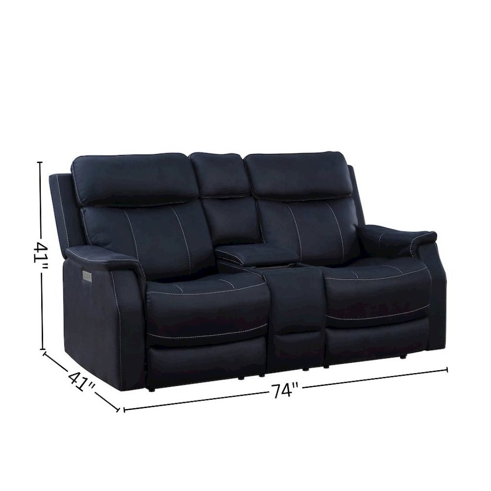 Dual Power Reclining Console Loveseat, Power Headrest, Ocean Blue. Picture 7
