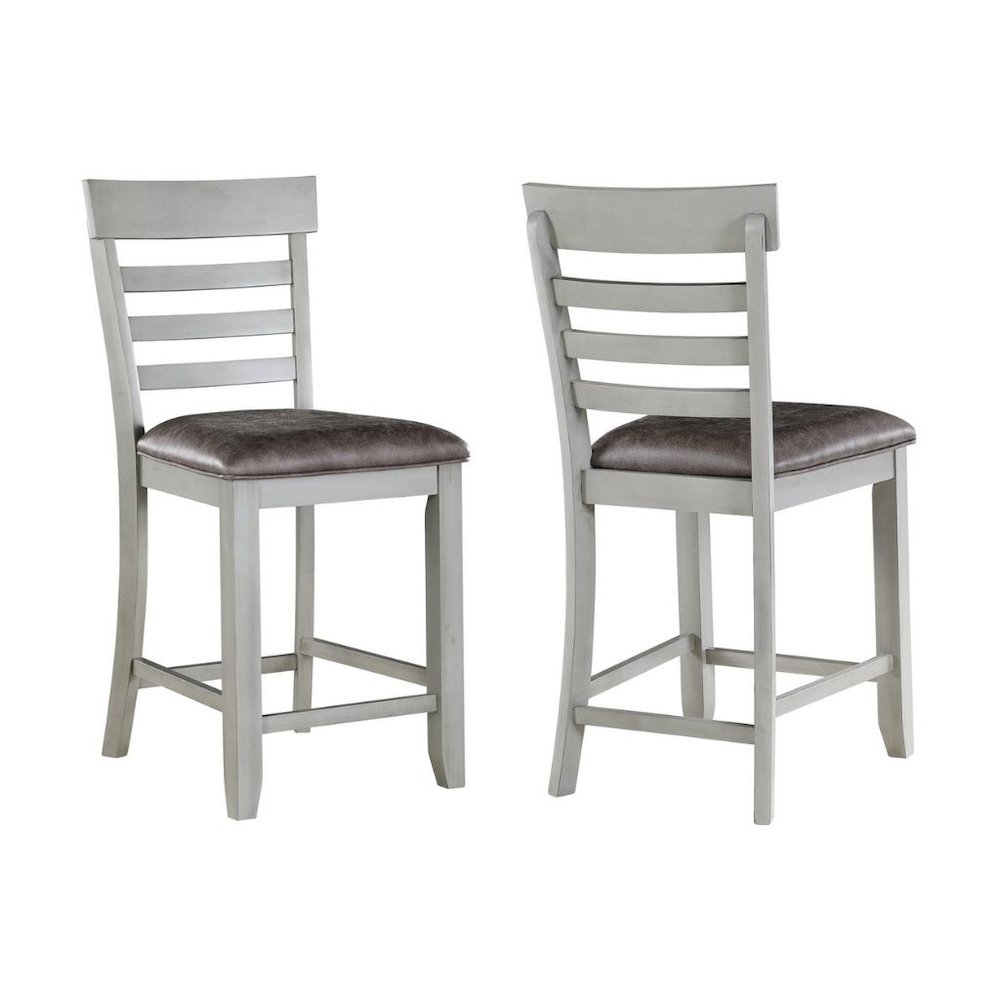 Counter Chair, Set of 2, Faux Leather Seat, Solid Wood Legs, Gray. Picture 1
