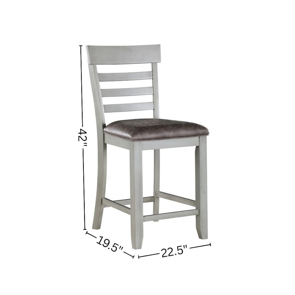 Counter Chair, Set of 2, Faux Leather Seat, Solid Wood Legs, Gray. Picture 7