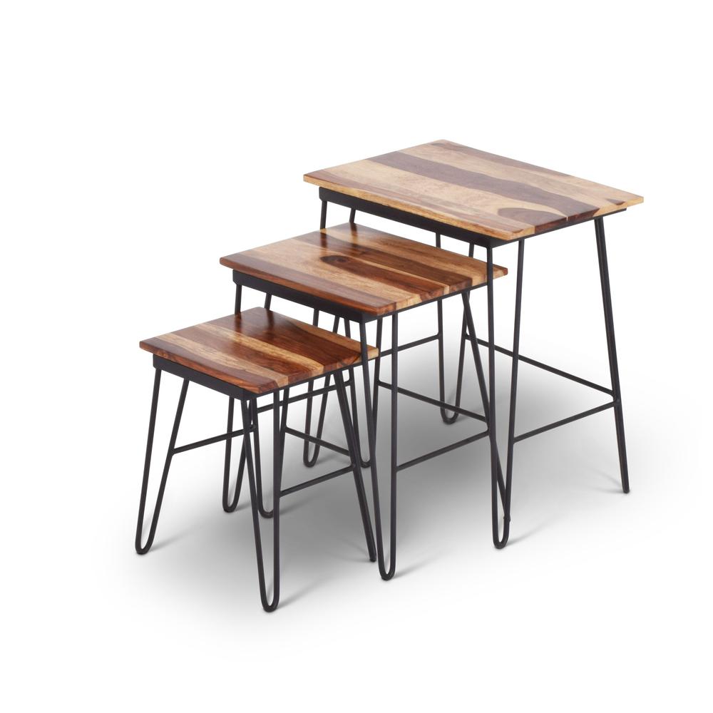 Nesting Tables - set of 3, Natural finish, Black base. Picture 1