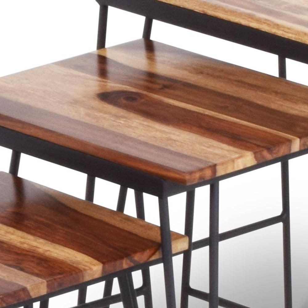 Nesting Tables - set of 3, Natural finish, Black base. Picture 2