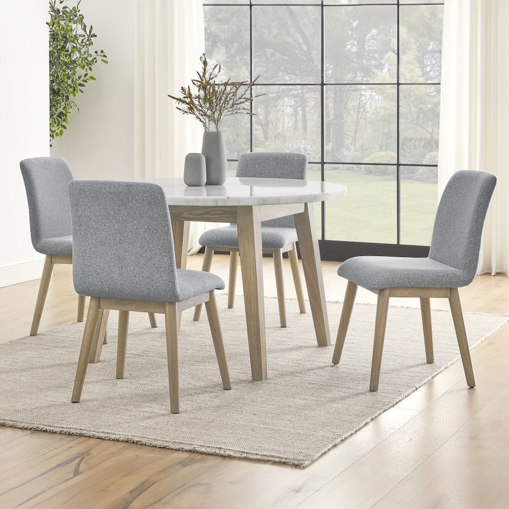 Vida 5-Piece 48" Round White Marble Dining Set. Picture 5