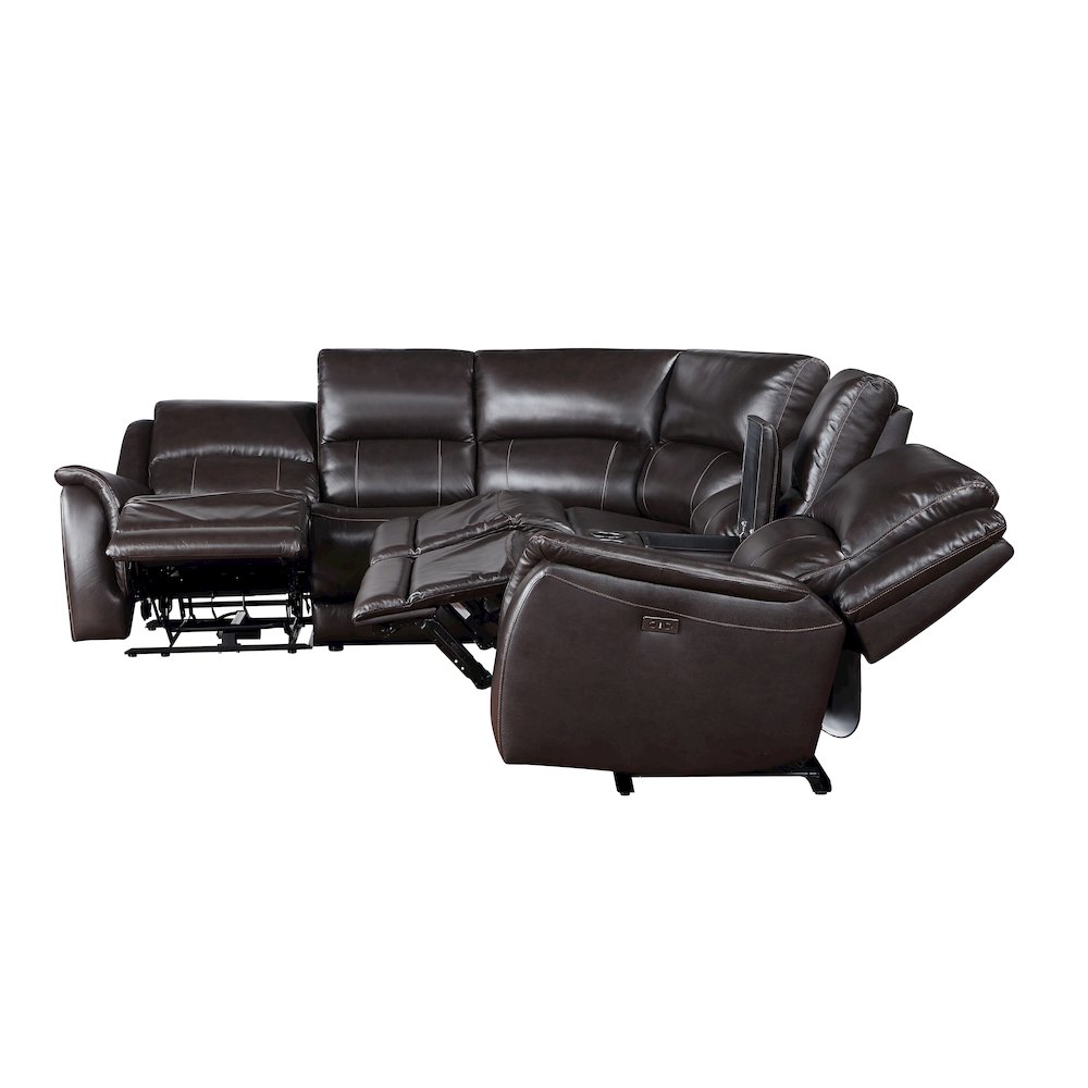 Alexandria 6-Piece Dual-Power Leather Reclining Sectiona, Chocolate. Picture 2