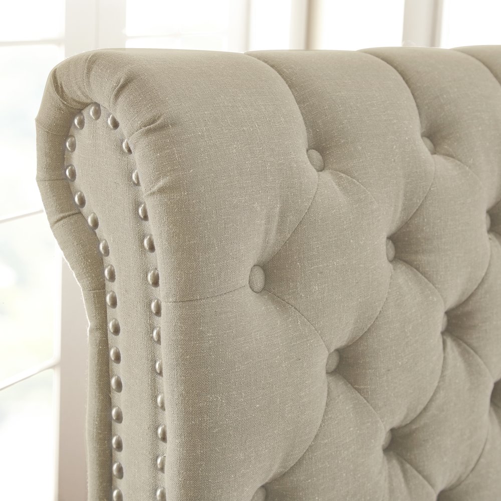 Swanson Tufted King Sleigh Bed in Sand Beige Upholstery. Picture 7