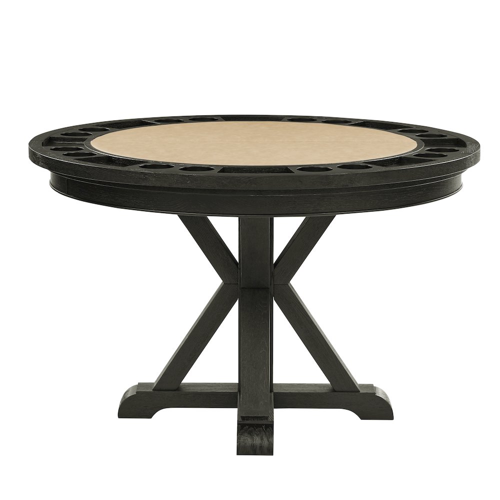 Rylie Dining Table with Game Top, Black Finish with Sand Vegan Leather. Picture 4