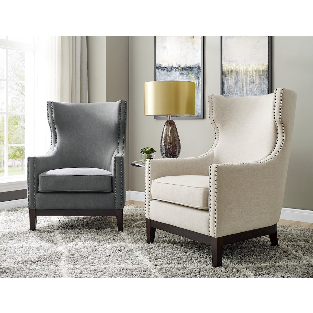 Roswell Linen Accent Chair - Beige. Picture 5