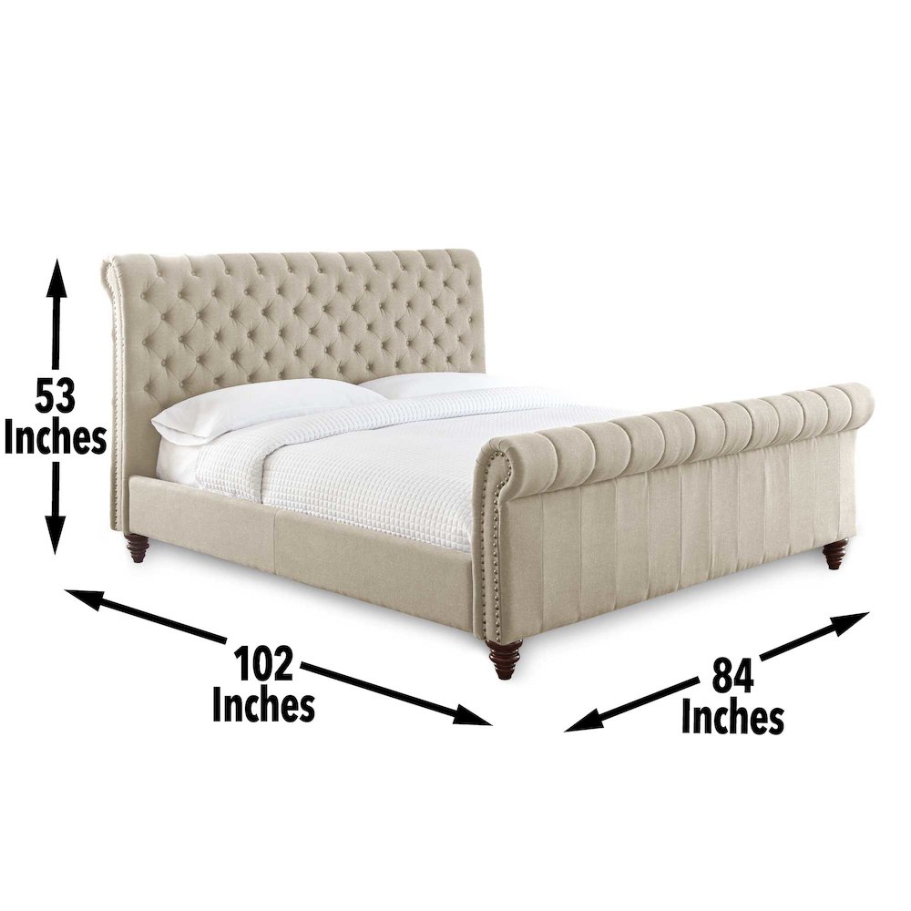 Swanson Tufted King Sleigh Bed in Sand Beige Upholstery. Picture 5