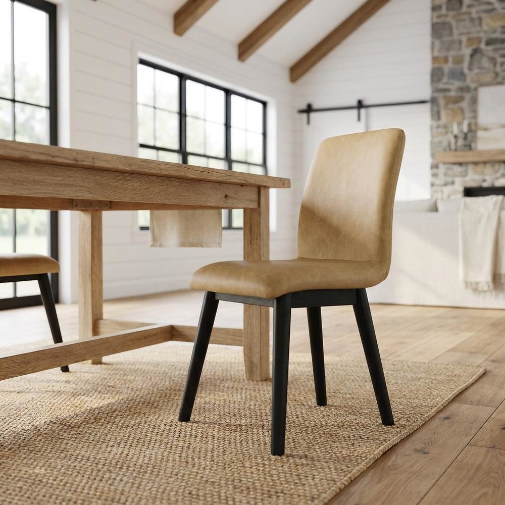 Faux Leather Upholstered Dining Chair with Rubberwood Legs, Brown. Picture 2