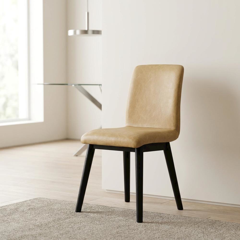 Faux Leather Upholstered Dining Chair with Rubberwood Legs, Brown. Picture 3