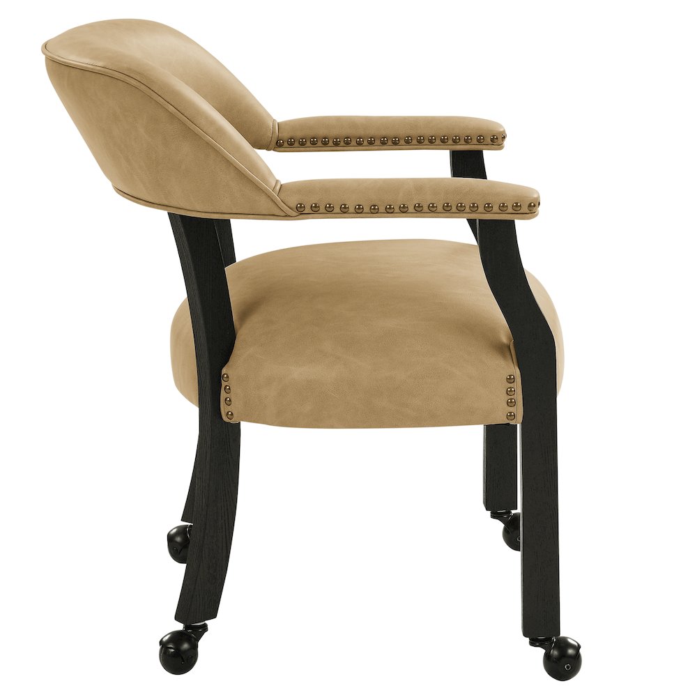 Rylie Dining Table with Game Top & 4 Captains Chairs, Sand Vegan Leather. Picture 3
