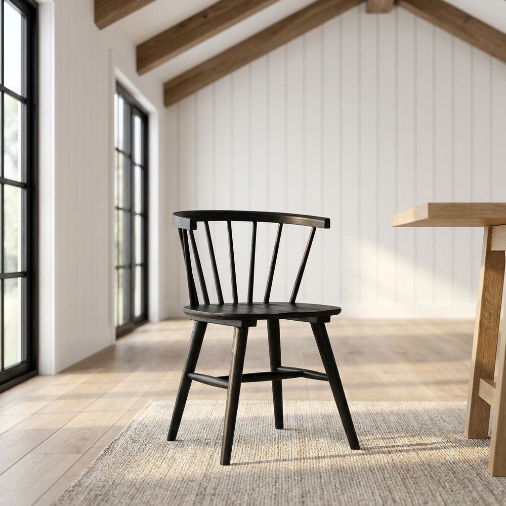 Solid Rubberwood Dining Chair with Curved Back for Dining Room, Black. Picture 2