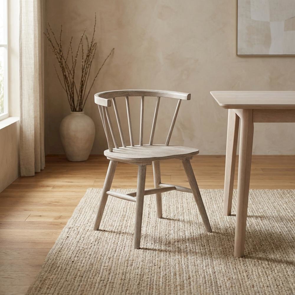 Solid Rubberwood Dining Chair with Curved Back for Dining Room, Tan. Picture 3