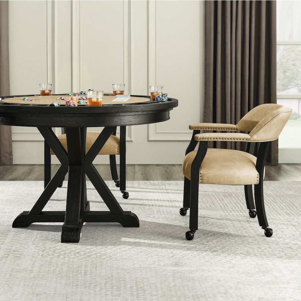 Rylie Dining Table with Game Top & 4 Captains Chairs, Sand Vegan Leather. Picture 6
