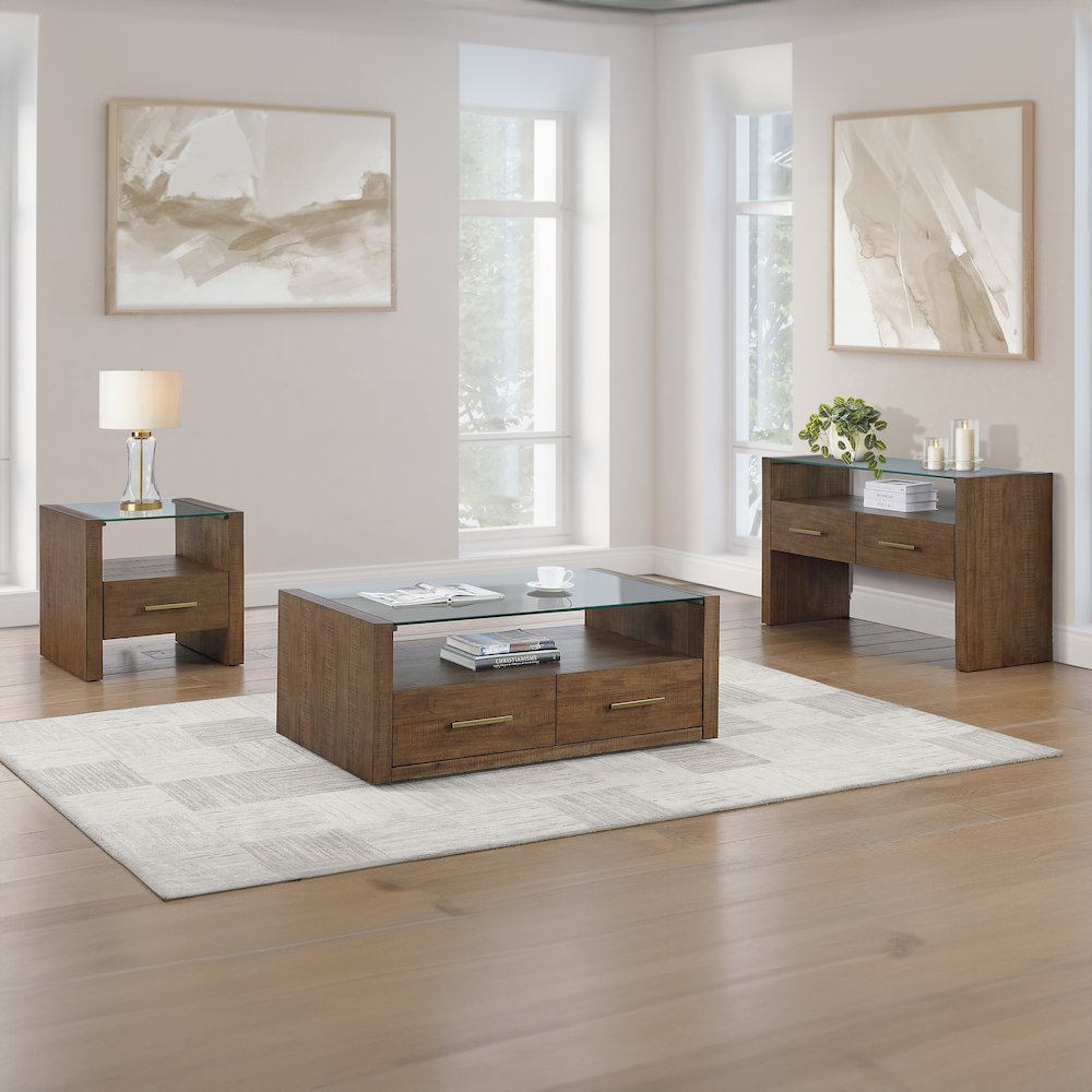 Garland Castered Glass Top Coffee Table, Toffee Finish. Picture 9