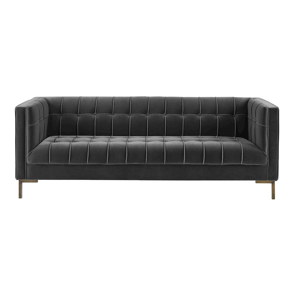 Isaac Channel Stitch Gray Velvet Sofa. Picture 3